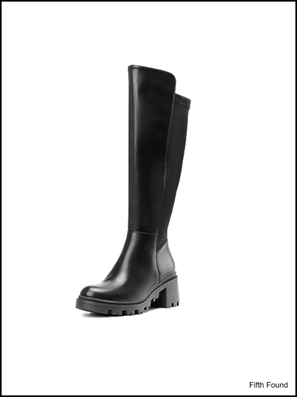 Women Platform Knee High Boots Round Toe Faux Leather Chunky Block Heel